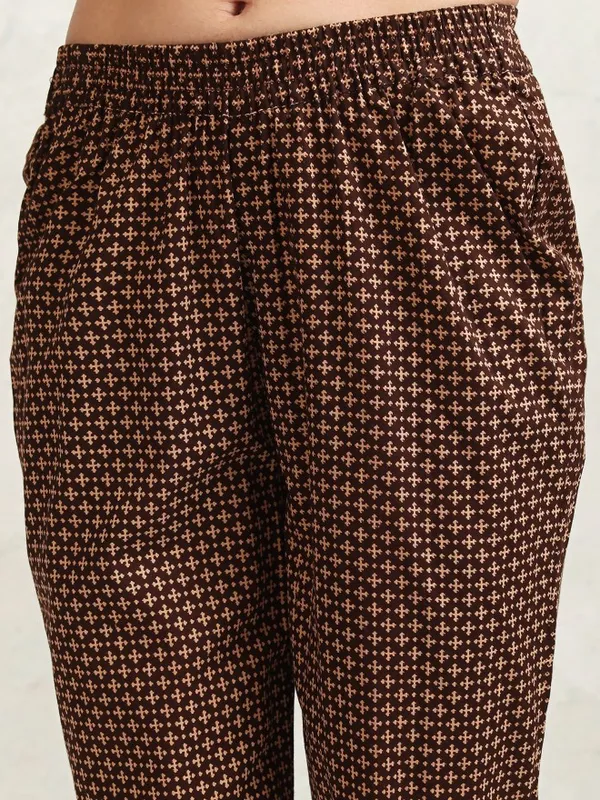 Vishudh Women Brown Printed Kurta With Trousers And Dupatta