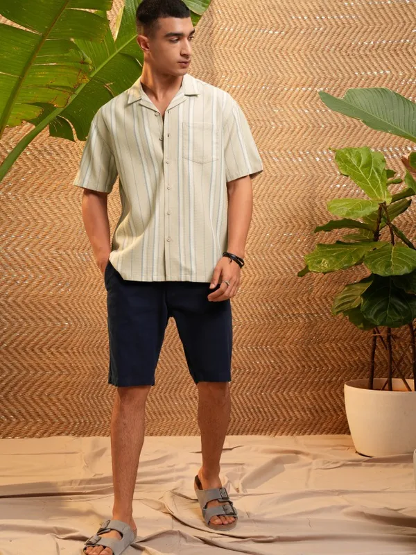 Highlander Men Beige Striped Relaxed Fit Casual Shirt