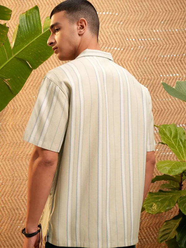 Highlander Men Beige Striped Relaxed Fit Casual Shirt