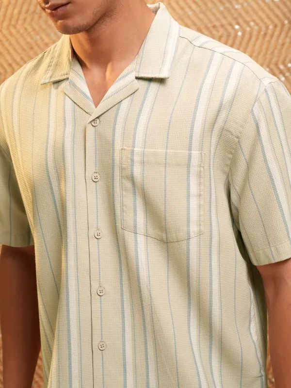Highlander Men Beige Striped Relaxed Fit Casual Shirt