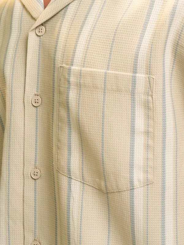 Highlander Men Beige Striped Relaxed Fit Casual Shirt