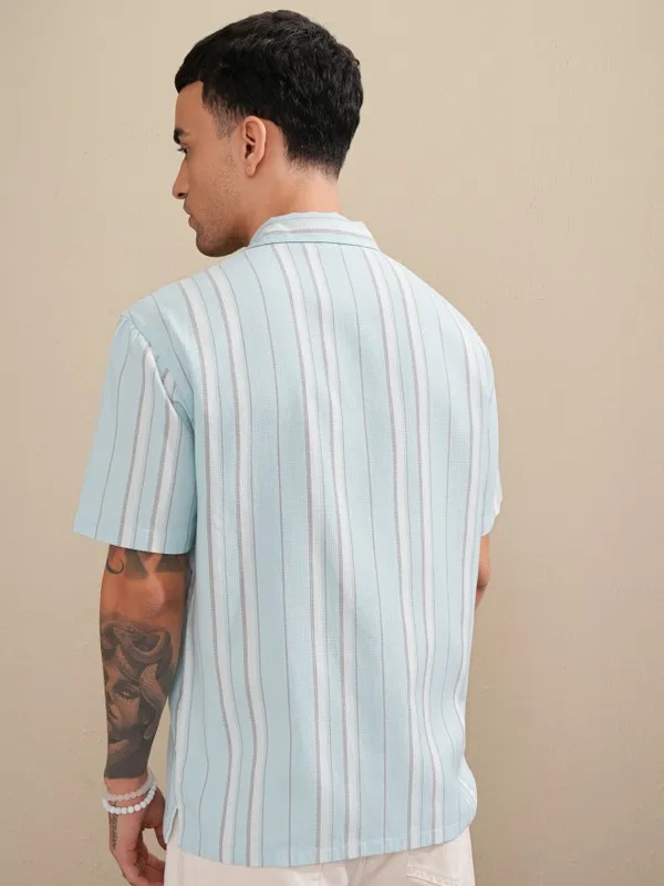 Highlander Men Blue Striped Relaxed Fit Casual Shirt