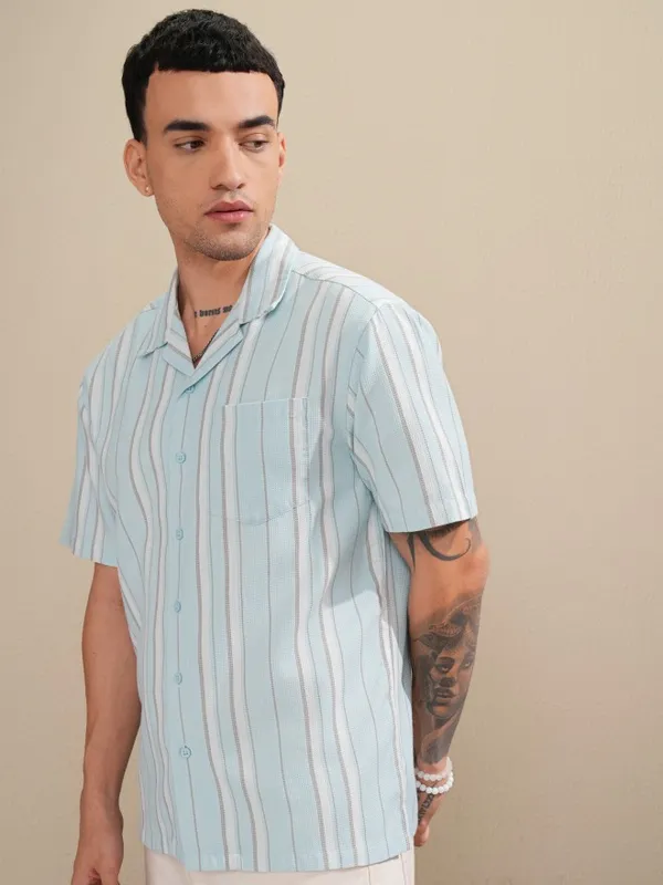 Highlander Men Blue Striped Relaxed Fit Casual Shirt