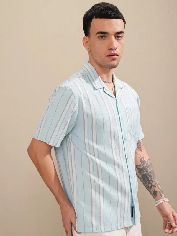 Highlander Men Blue Striped Relaxed Fit Casual Shirt