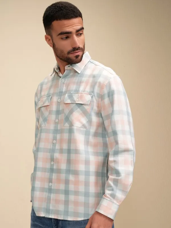 Locomotive Men Coral Checked Relaxed Fit Casual Shirt