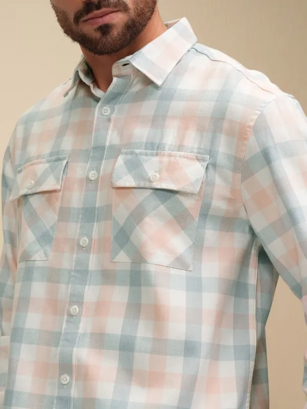 Locomotive Men Coral Checked Relaxed Fit Casual Shirt
