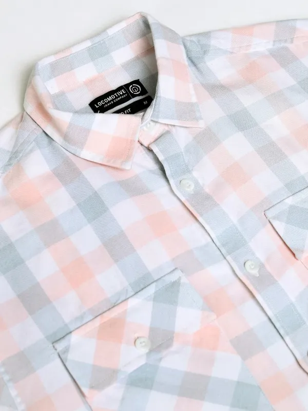 Locomotive Men Coral Checked Relaxed Fit Casual Shirt