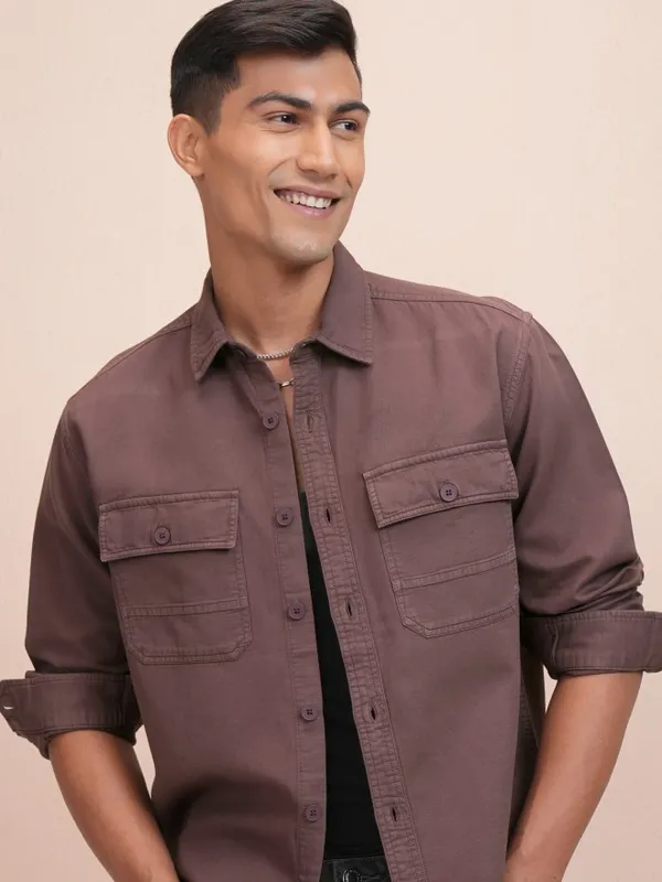 Locomotive Men Maroon Solid Oversized Fit Casual Shirt