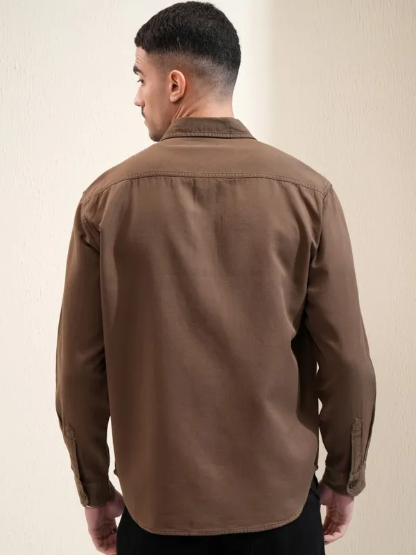 Locomotive Men Khaki Solid Oversized Fit Casual Shirt