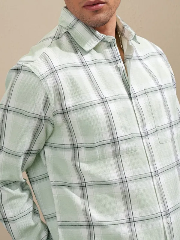 Highlander Men Green Checked Relaxed Fit Casual Shirt