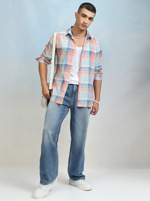 Highlader Men Grey Checked Regular Fit Casual Shirt