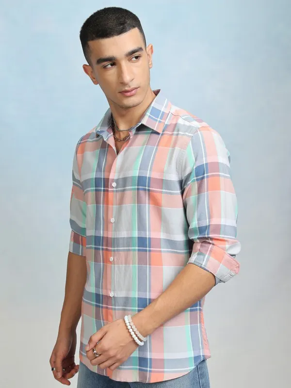 Highlader Men Grey Checked Regular Fit Casual Shirt
