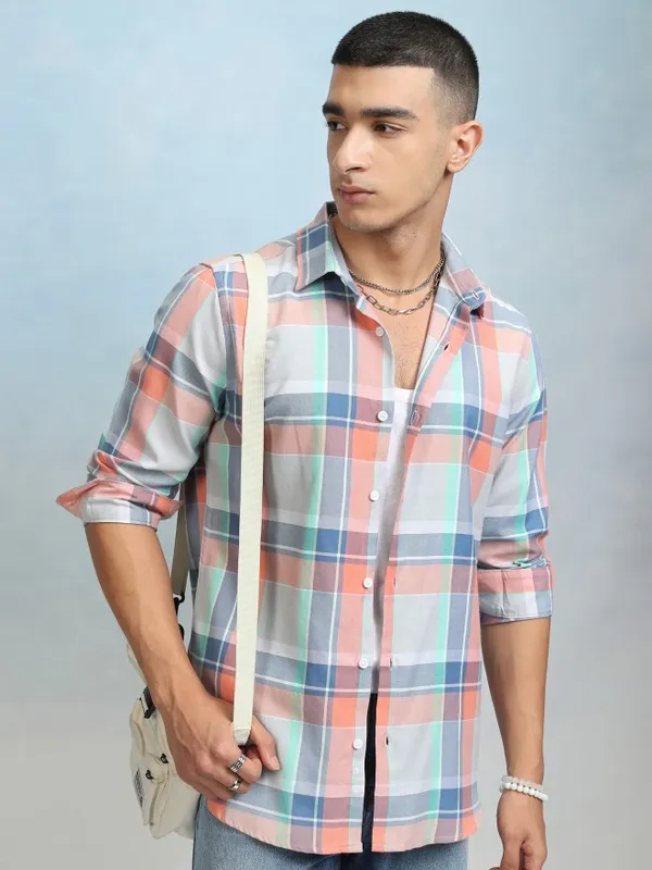 Highlader Men Grey Checked Regular Fit Casual Shirt