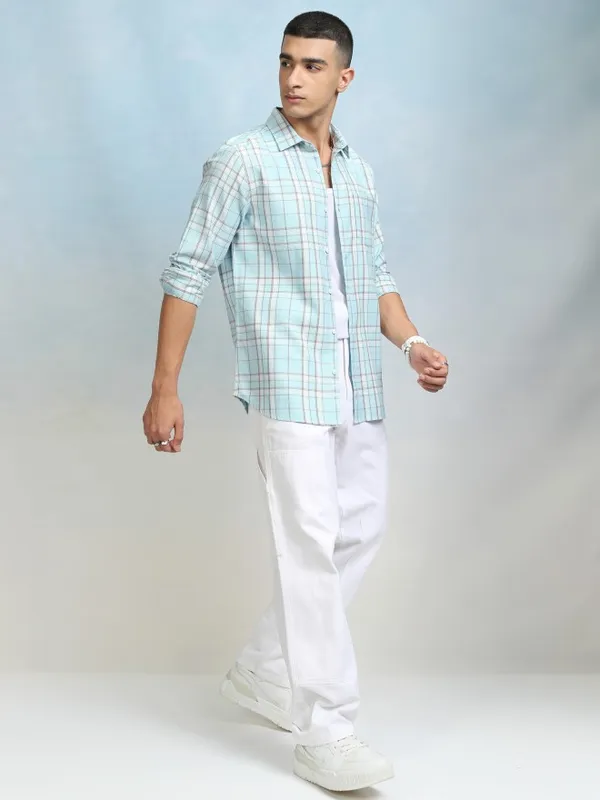Highlader Men Blue Checked Regular Fit Casual Shirt