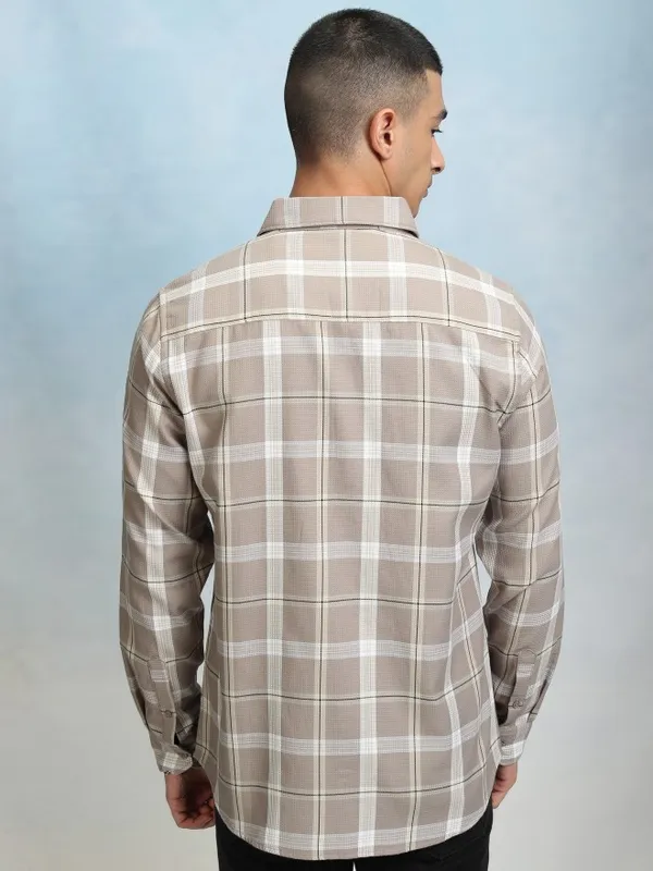 Highlader Men Khaki Checked Regular Fit Casual Shirt