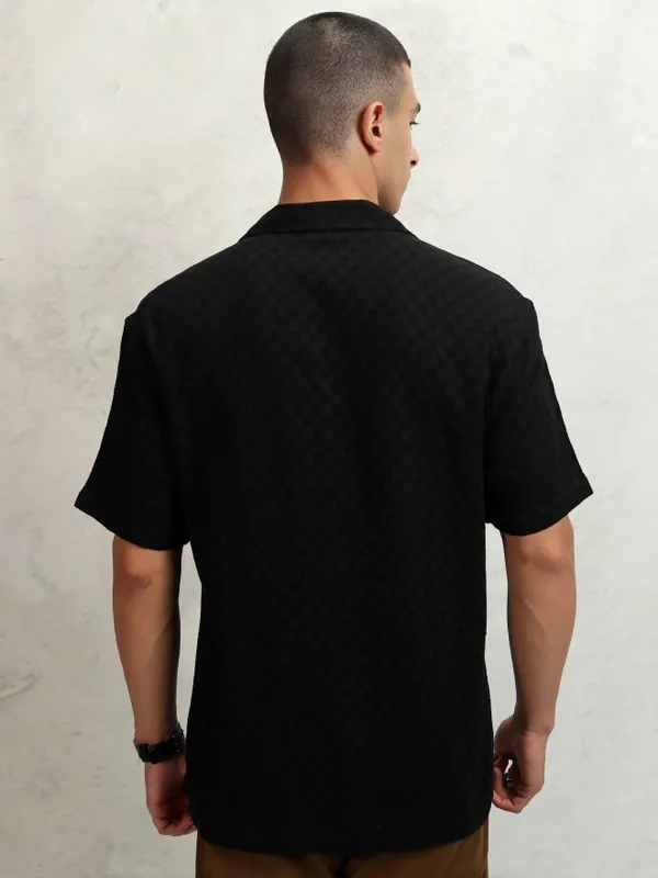 Highlander Men Black Self Design Relaxed Fit Casual Shirt