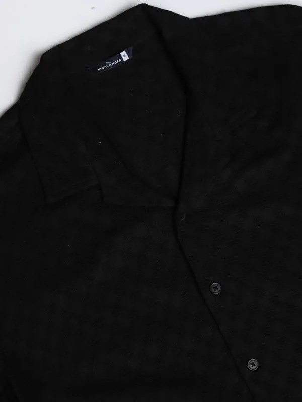 Highlander Men Black Self Design Relaxed Fit Casual Shirt