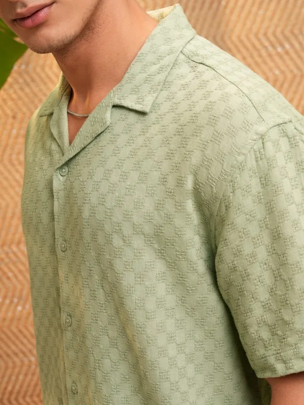 Highlander Men Green Self Design Relaxed Fit Casual Shirt