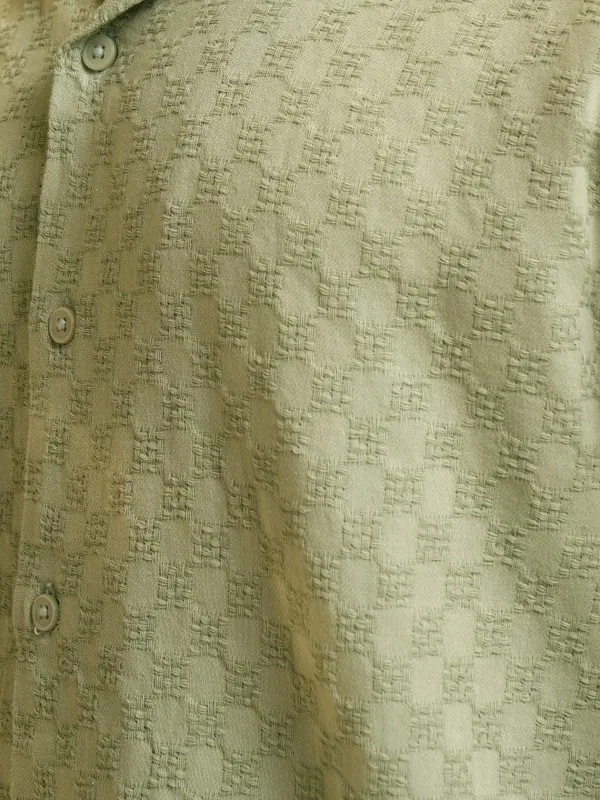Highlander Men Green Self Design Relaxed Fit Casual Shirt