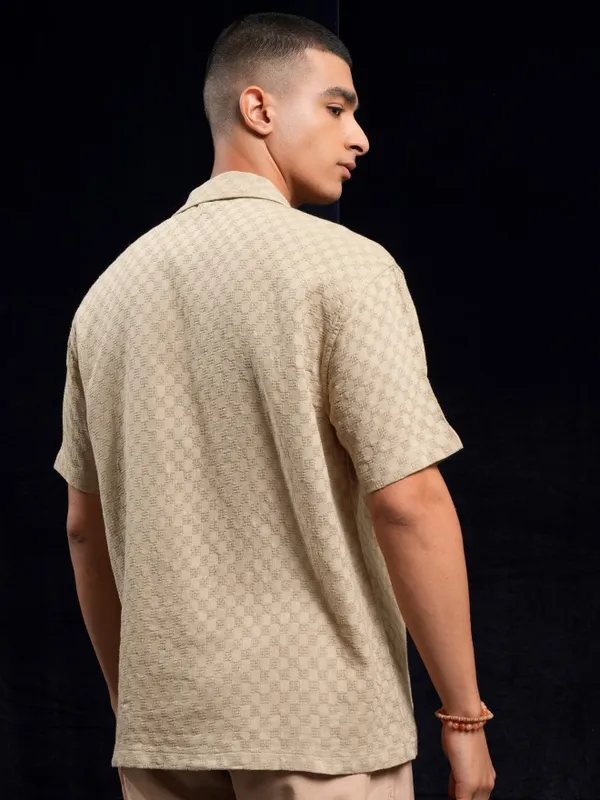 Highlander Men Beige Textured Relaxed Fit Casual Shirt