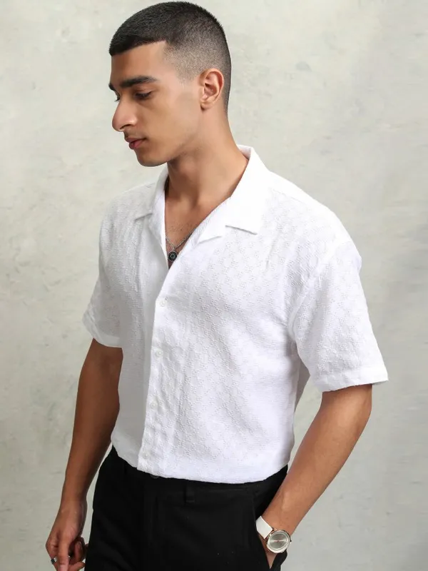 Highlader Men Black Textured Relaxed Fit Casual Shirt