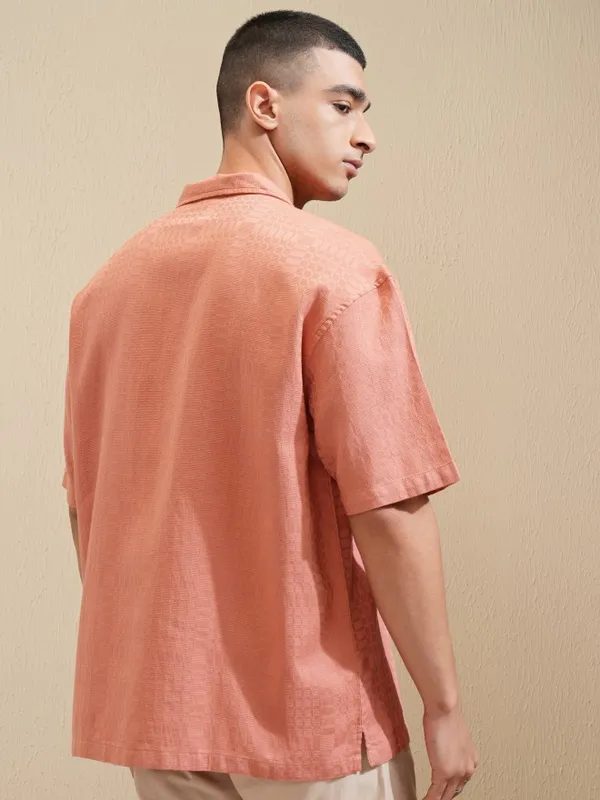 Highlander Men Coral Textured Oversized Fit Casual Shirt