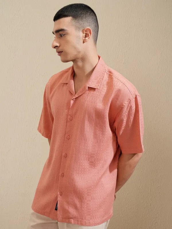 Highlander Men Coral Textured Oversized Fit Casual Shirt