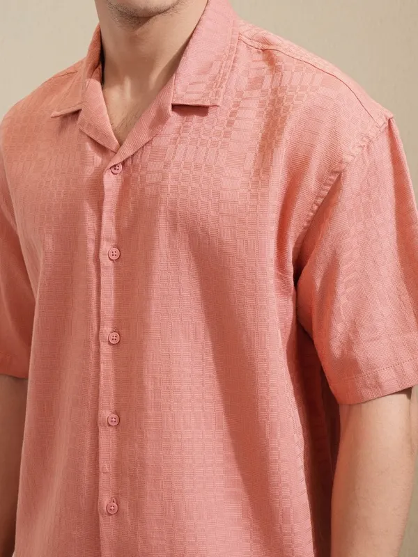 Highlander Men Coral Textured Oversized Fit Casual Shirt