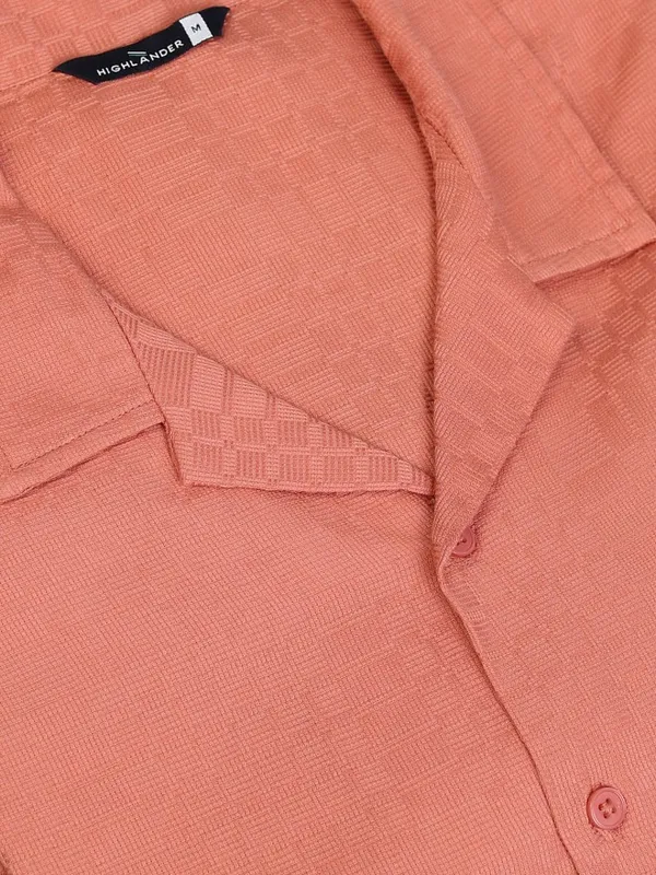 Highlander Men Coral Textured Oversized Fit Casual Shirt