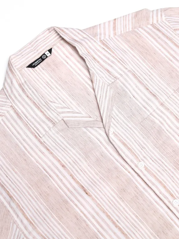 Locomotive Men Beige Striped Relaxed Fit Casual Shirt