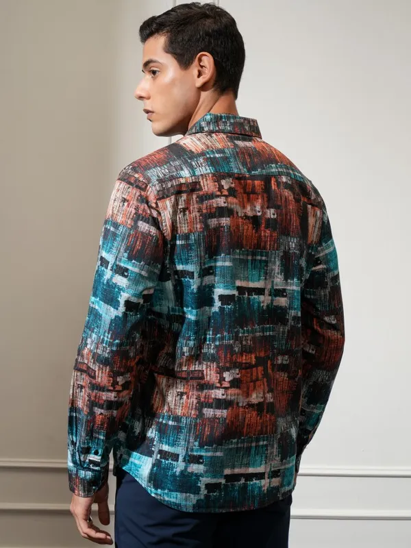 Locomotive Men Blue Printed Slim Fit Casual Shirt