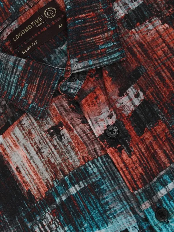 Locomotive Men Blue Printed Slim Fit Casual Shirt