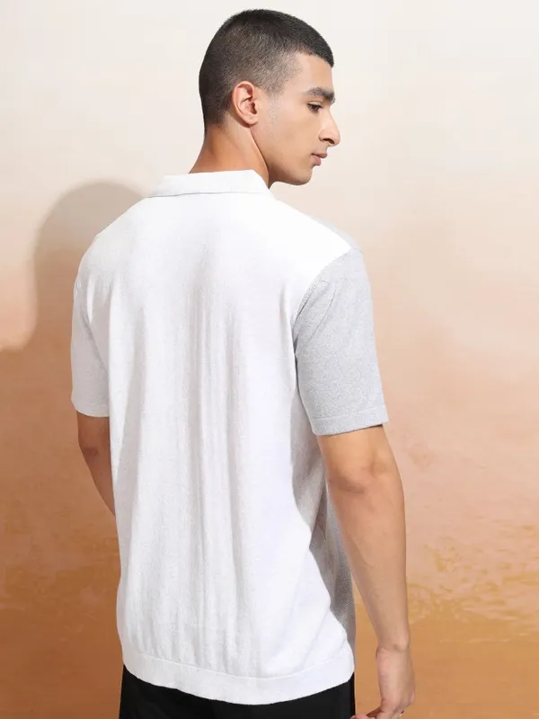 Highlander Men White Solid Polo Collar T-Shirt