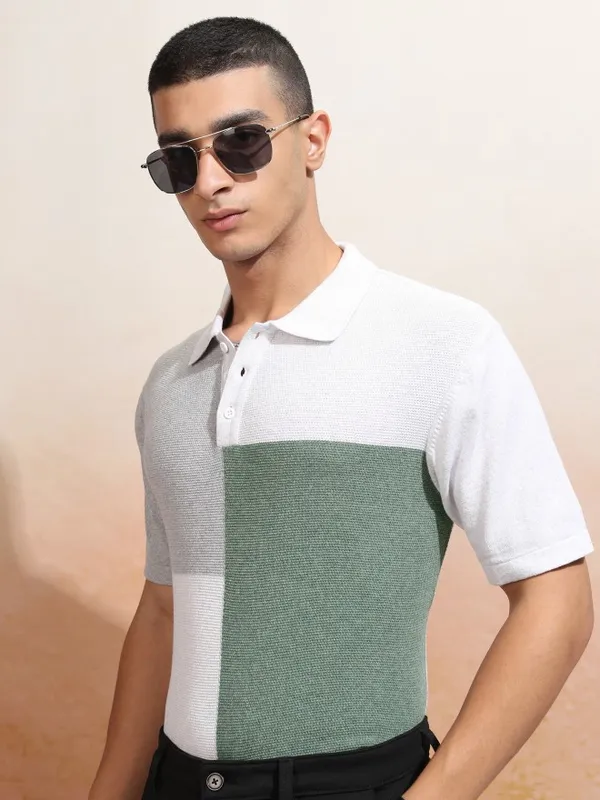 Highlander Men White Solid Polo Collar T-Shirt