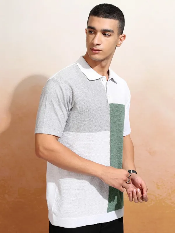 Highlander Men White Solid Polo Collar T-Shirt