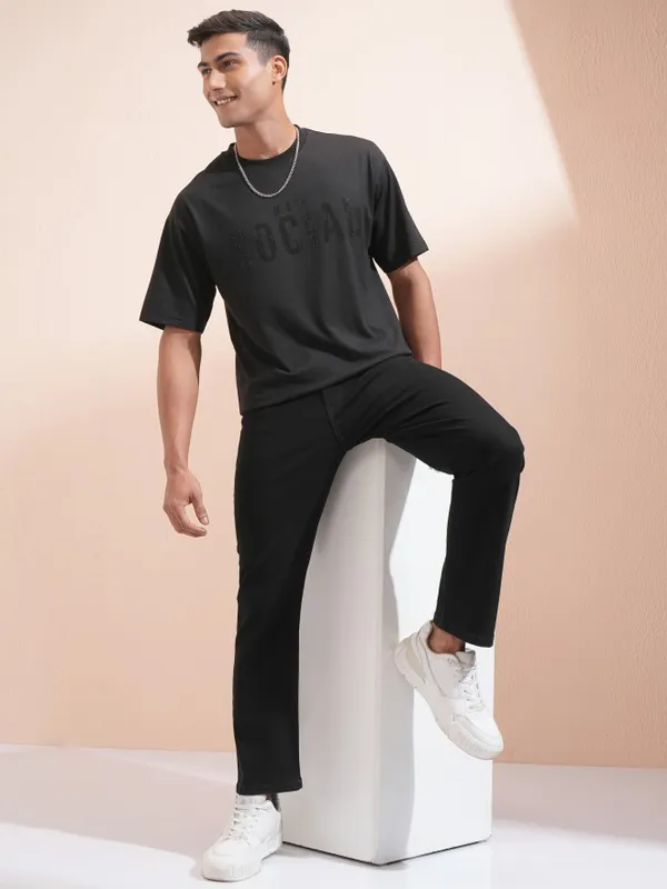 Highlander Men Black Straight Fit Stretchable Jeans