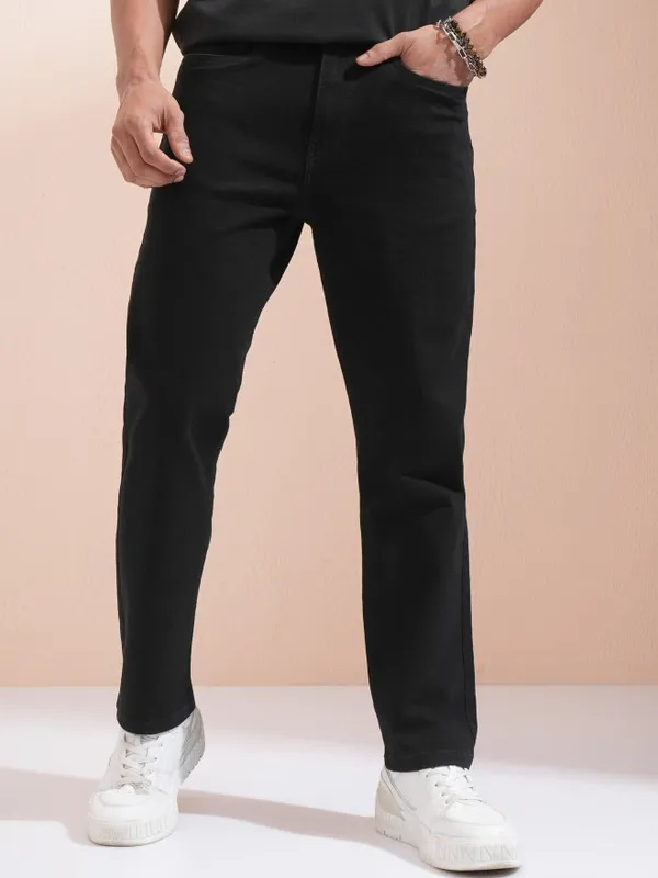 Highlander Men Black Straight Fit Stretchable Jeans