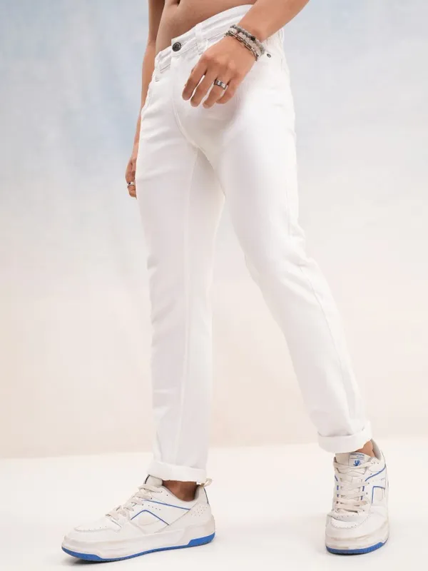 Highlander Men White Slim Fit Stretchable Jeans