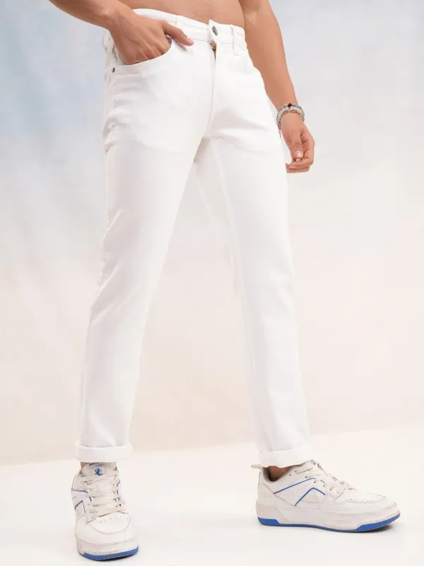 Highlander Men White Slim Fit Stretchable Jeans