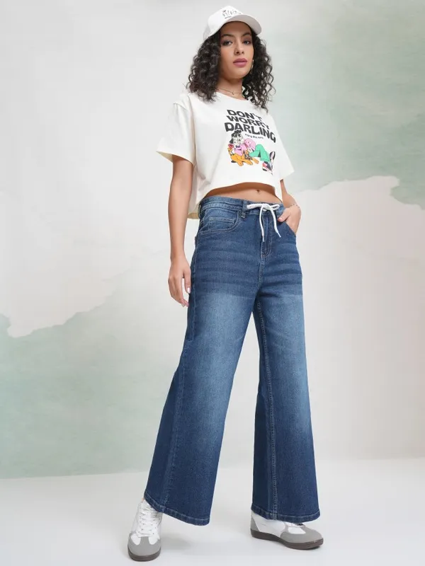 Tokyo Talkies Women Blue Wide Leg Stretchable Jeans