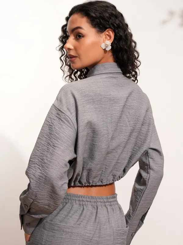 Tokyo Talkies Women Grey Solid Shirt Style Top