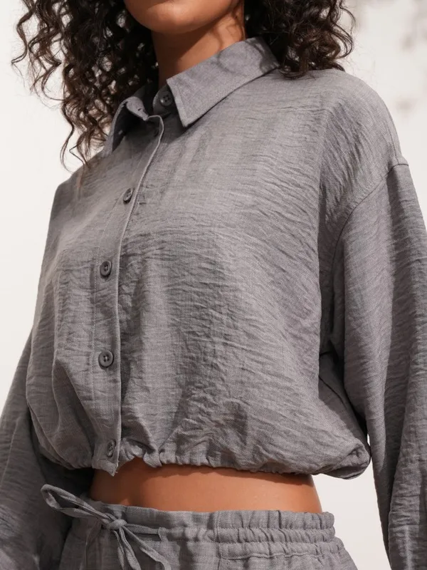 Tokyo Talkies Women Grey Solid Shirt Style Top