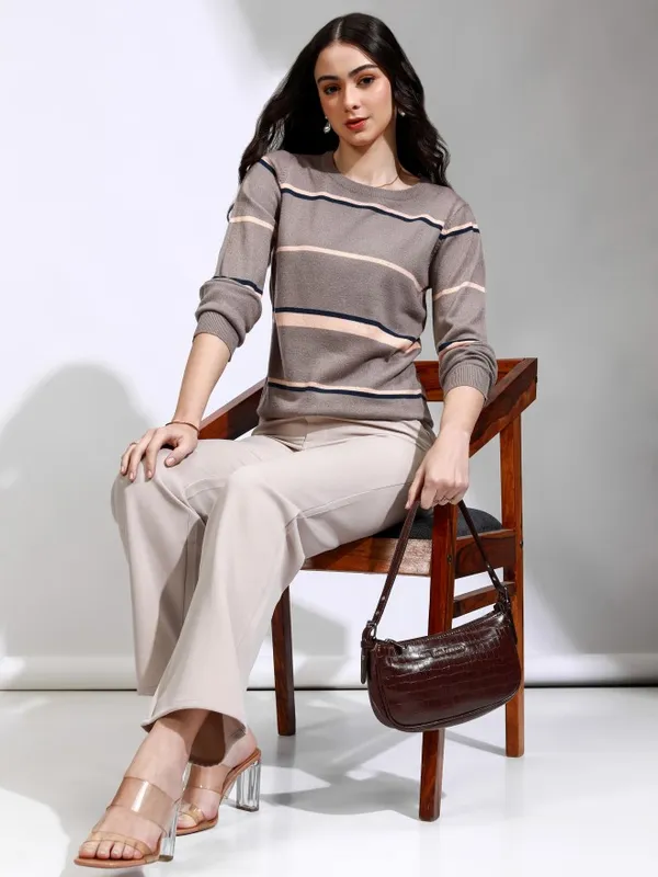 Tokyo Talkies Women Grey Round Neck Sweater