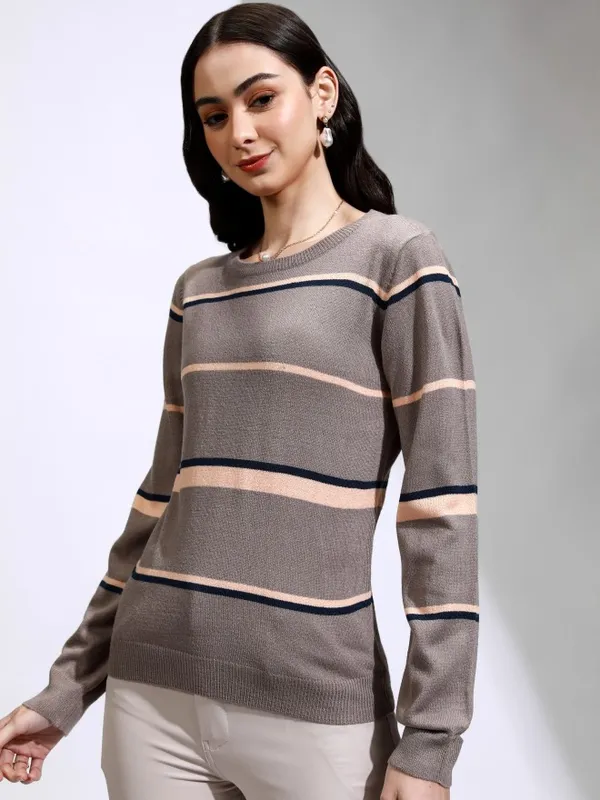 Tokyo Talkies Women Grey Round Neck Sweater