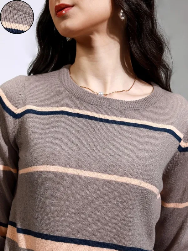 Tokyo Talkies Women Grey Round Neck Sweater