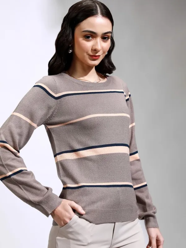 Tokyo Talkies Women Grey Round Neck Sweater