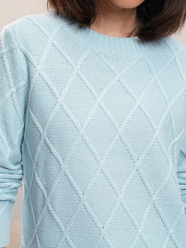 Tokyo Talkies Women Blue Round Neck Sweater