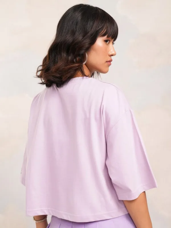Disney By Tokyo Talkies Women Lavender Dumbo Printed Round Neck Boxy Fit T-Shirt