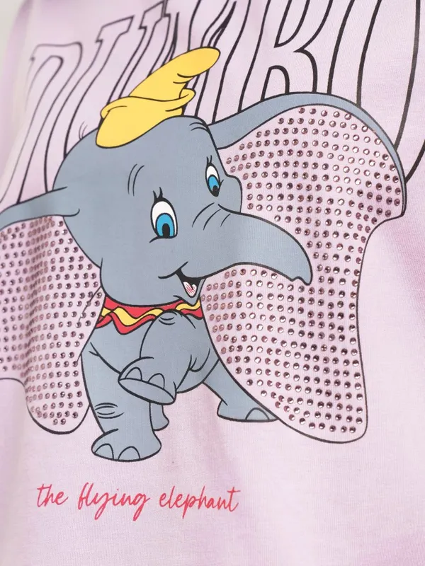 Disney By Tokyo Talkies Women Lavender Dumbo Printed Round Neck Boxy Fit T-Shirt