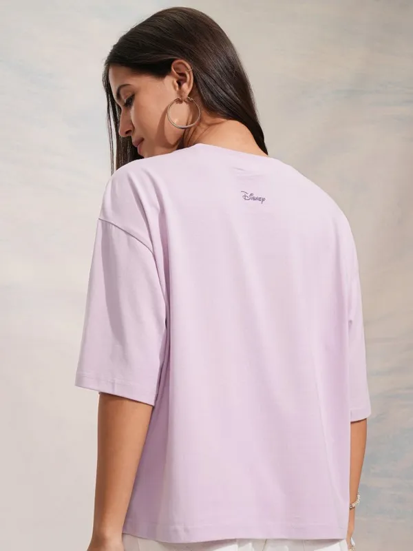 Disney By Tokyo Talkies Women Lavender Tinker Bell Printed Oversized T-Shirt